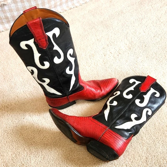 90s Nine West Rodeo Cowgirl boho Western Grunge Leather Boots Romnee 8 - Picture 2 of 12